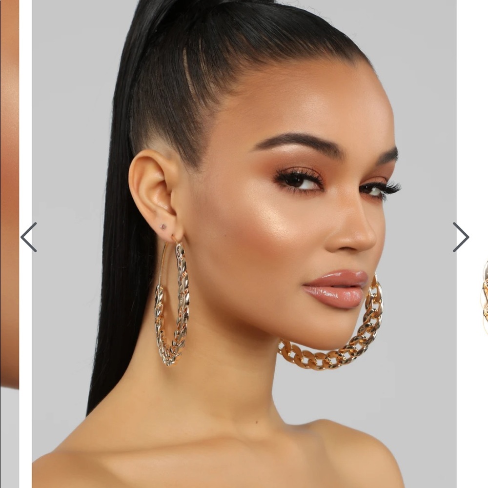 Large gold chain link hoop earrings